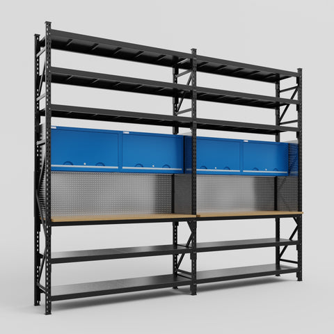 M22 Modular Work Bench with Shelves - H3100mm x W3780mm | MDF WBT | Blue