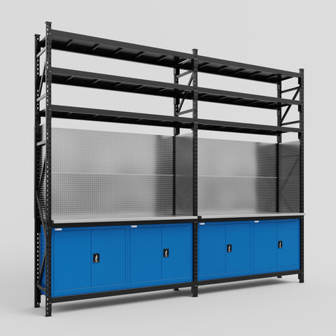 M22 Modular Work Bench with Shelves - H3100mm x W3780mm
