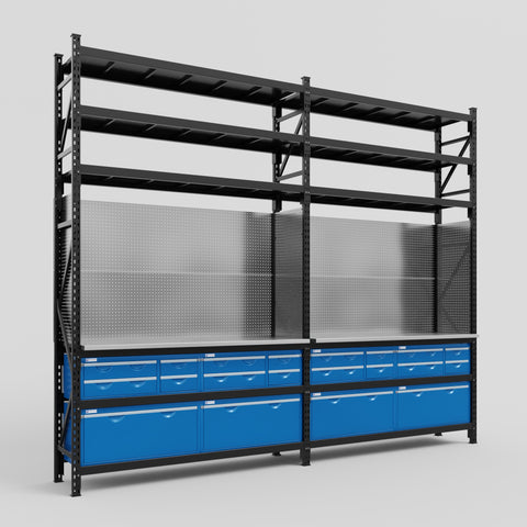 M22 Modular Work Bench with Shelves - H3100mm x W3780mm