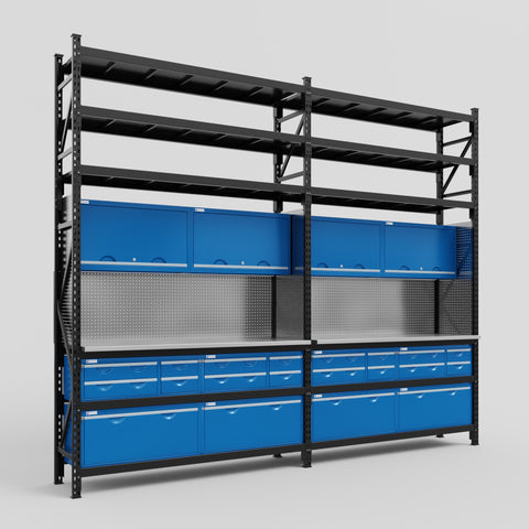 M22 Modular Work Bench with Shelves - H3100mm x W3780mm