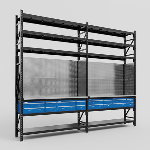 M22 Modular Work Bench with Shelves - H3100mm x W3780mm