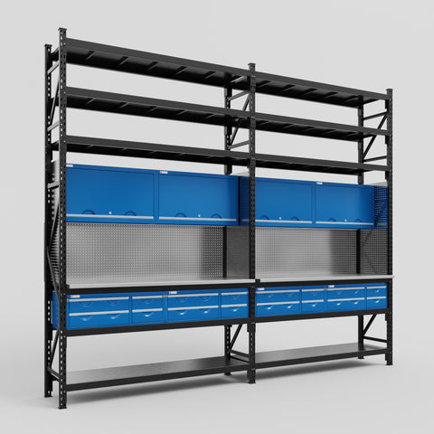 M22 Modular Work Bench with Shelves - H3100mm x W3780mm