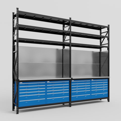 M22 Modular Work Bench with Shelves - H3100mm x W3780mm