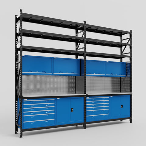 M22-3S Modular Work Bench with Shelves - H3100mm x W3780mm