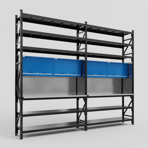 M22 Modular Work Bench with Shelves - H3100mm x W3780mm