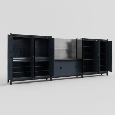 M222 Modular Work Bench - H2100mm x W5640mm | Laminate WBT | Dark Grey