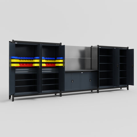 M222 Modular Work Bench - H2100mm x W5640mm | Laminate WBT | Dark Grey