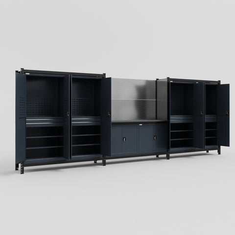M222 Modular Work Bench - H2100mm x W5640mm | Laminate WBT | Dark Grey