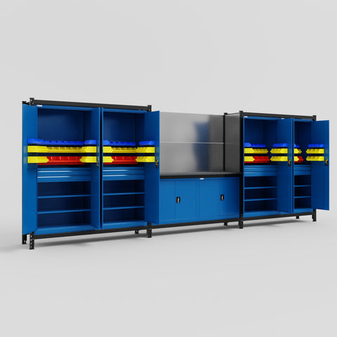 M222 Modular Work Bench - H2100mm x W5640mm | Laminate WBT | Blue