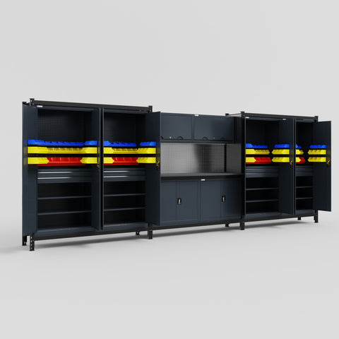 M222 Modular Work Bench - H2100mm x W5640mm | Laminate WBT | Dark Grey