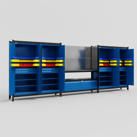 M222 Modular Work Bench - H2100mm x W5640mm | Laminate WBT | Blue