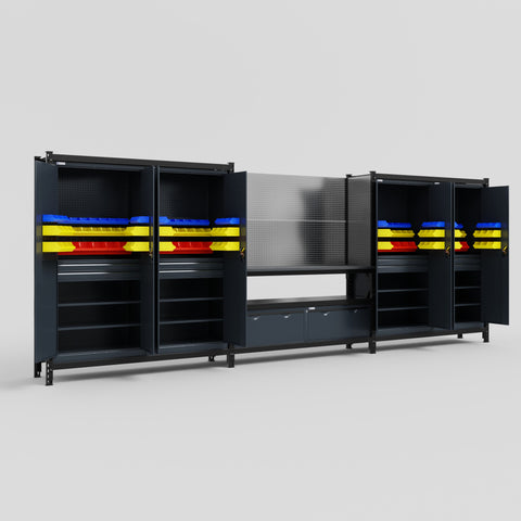 M222 Modular Work Bench - H2100mm x W5640mm | Laminate WBT | Dark Grey