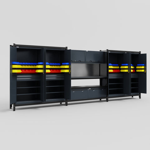 M222 Modular Work Bench - H2100mm x W5640mm | Laminate WBT | Dark Grey