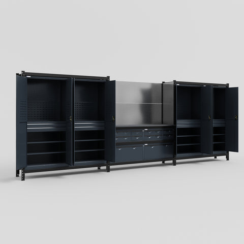 M222 Modular Work Bench - H2100mm x W5640mm | Laminate WBT | Dark Grey