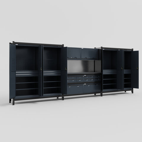 M222 Modular Work Bench - H2100mm x W5640mm | Laminate WBT | Dark Grey
