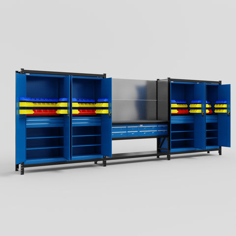 M222 Modular Work Bench - H2100mm x W5640mm | Laminate WBT | Blue