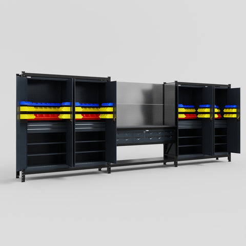 M222 Modular Work Bench - H2100mm x W5640mm | Laminate WBT | Dark Grey