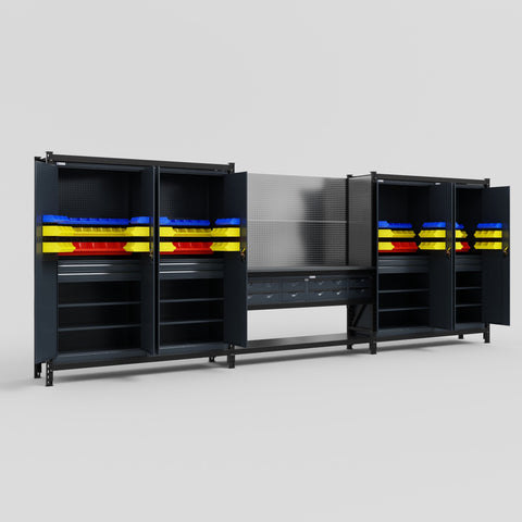 M222 Modular Work Bench - H2100mm x W5640mm | Laminate WBT | Dark Grey