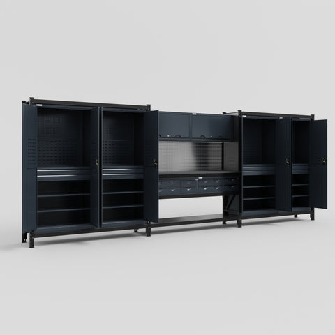 M222 Modular Work Bench - H2100mm x W5640mm | Laminate WBT | Dark Grey