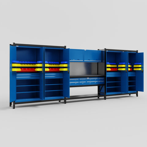M222 Modular Work Bench - H2100mm x W5640mm | Laminate WBT | Blue