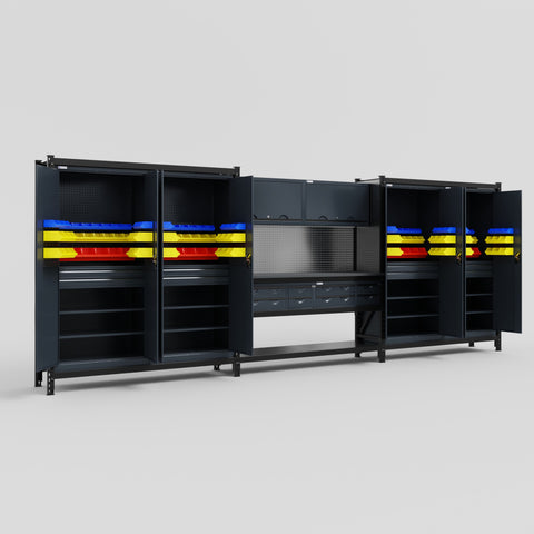 M222 Modular Work Bench - H2100mm x W5640mm | Laminate WBT | Dark Grey