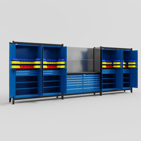 M222 Modular Work Bench - H2100mm x W5640mm | Laminate WBT | Blue
