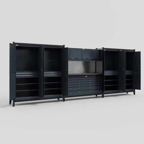 M222 Modular Work Bench - H2100mm x W5640mm | Laminate WBT | Dark Grey