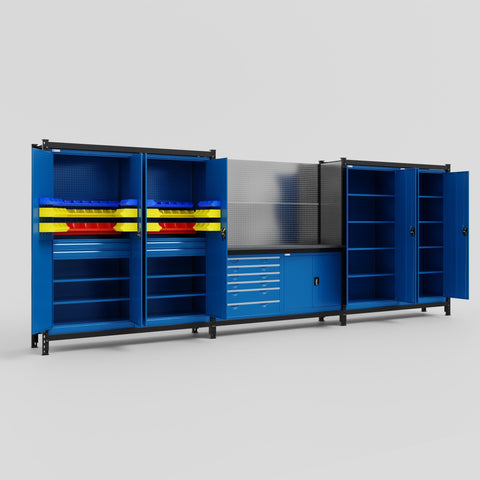 M222-2 Modular Work Bench - H2100mm x W5640mm | Laminate WBT | Blue