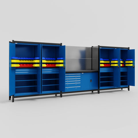 M222-2 Modular Work Bench - H2100mm x W5640mm | Laminate WBT | Blue