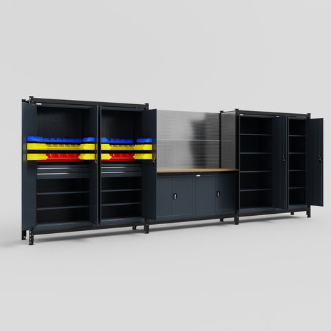 M222 Modular Work Bench - H2100mm x W5640mm | MDF WBT | Dark Grey