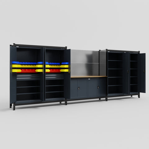 M222 Modular Work Bench - H2100mm x W5640mm | MDF WBT | Dark Grey