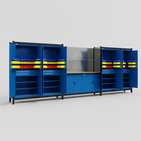 M222 Modular Work Bench - H2100mm x W5640mm | MDF WBT | Blue