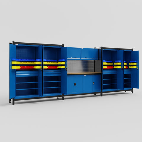 M222 Modular Work Bench - H2100mm x W5640mm | MDF WBT | Blue