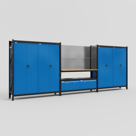 M222 Modular Work Bench - H2100mm x W5640mm | MDF WBT | Blue