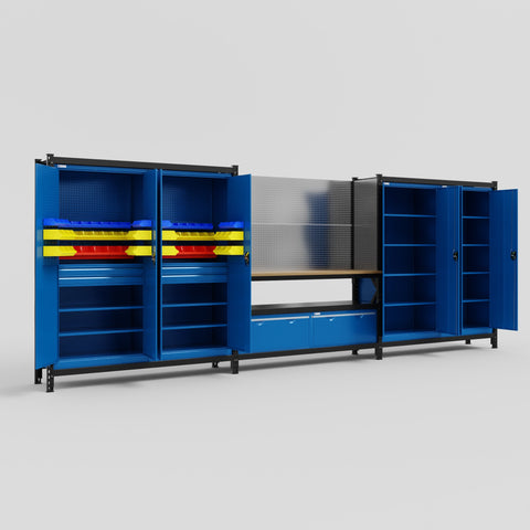 M222 Modular Work Bench - H2100mm x W5640mm | MDF WBT | Blue