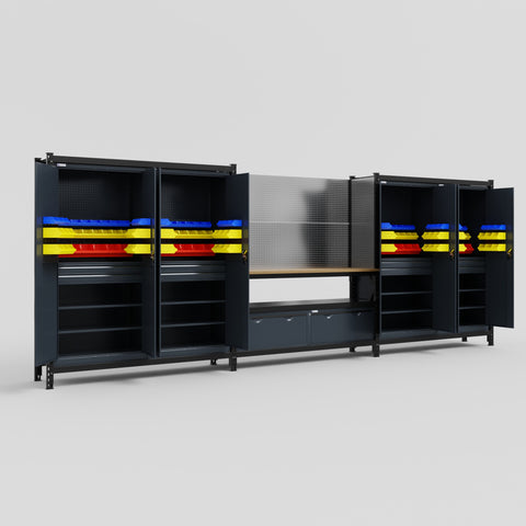 M222 Modular Work Bench - H2100mm x W5640mm | MDF WBT | Dark Grey