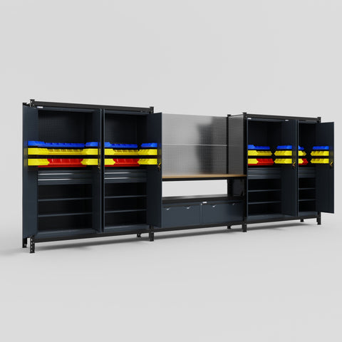 M222 Modular Work Bench - H2100mm x W5640mm | MDF WBT | Dark Grey