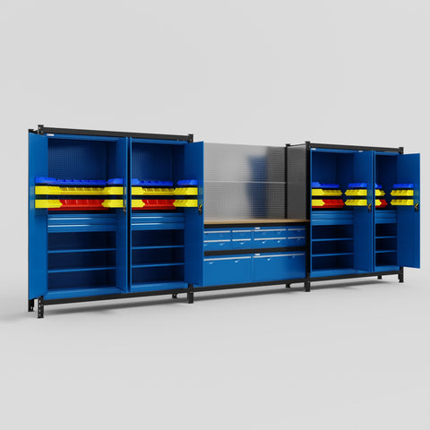 M222 Modular Work Bench - H2100mm x W5640mm | MDF WBT | Blue