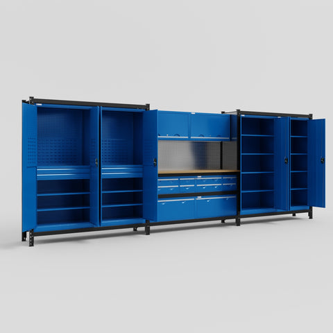 M222 Modular Work Bench - H2100mm x W5640mm | MDF WBT | Blue