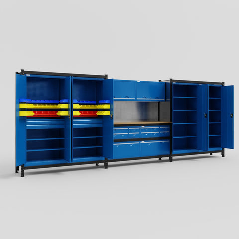 M222 Modular Work Bench - H2100mm x W5640mm | MDF WBT | Blue