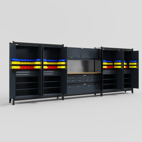 M222 Modular Work Bench - H2100mm x W5640mm | MDF WBT | Dark Grey