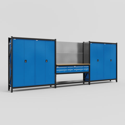 M222 Modular Work Bench - H2100mm x W5640mm | MDF WBT | Blue