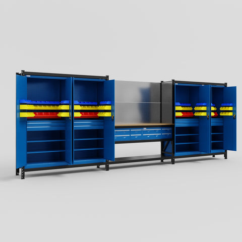 M222 Modular Work Bench - H2100mm x W5640mm | MDF WBT | Blue