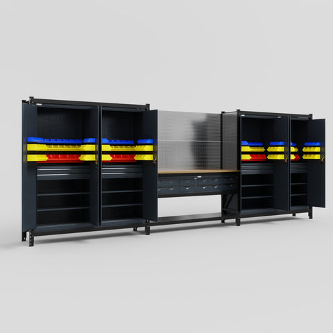 M222 Modular Work Bench - H2100mm x W5640mm | MDF WBT | Dark Grey