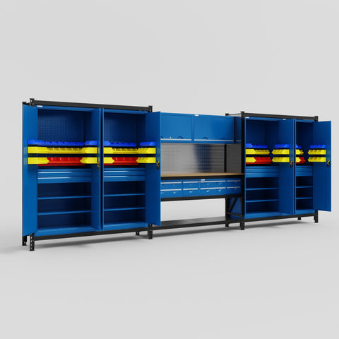 M222 Modular Work Bench - H2100mm x W5640mm | MDF WBT | Blue