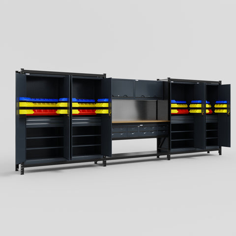 M222 Modular Work Bench - H2100mm x W5640mm | MDF WBT | Dark Grey