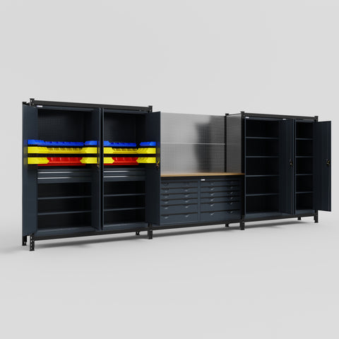 M222 Modular Work Bench - H2100mm x W5640mm | MDF WBT | Dark Grey