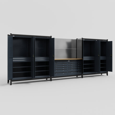 M222 Modular Work Bench - H2100mm x W5640mm | MDF WBT | Dark Grey
