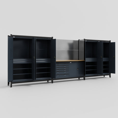 M222-2 Modular Work Bench - H2100mm x W5640mm | MDF WBT | Dark Grey