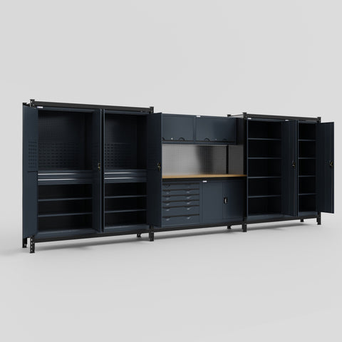 M222-2 Modular Work Bench - H2100mm x W5640mm | MDF WBT | Dark Grey